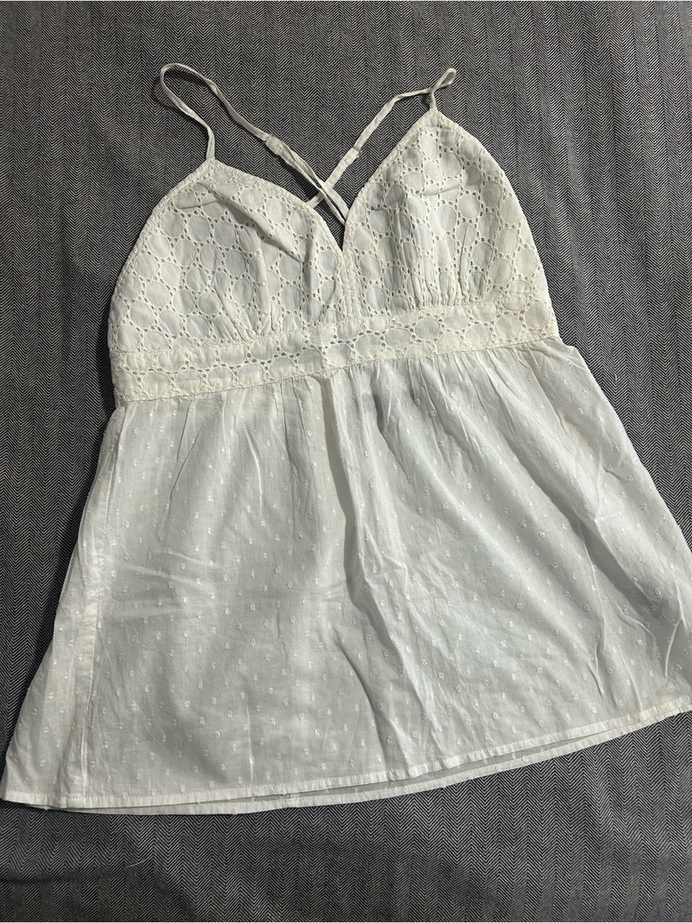 Eyelet Swiss Dot Spaghetti Strap Tank Top